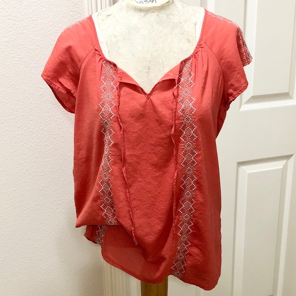 Old Navy Women’s S/S Orange Boho Peasant Top with Embroidery and Neck Ties - M - Picture 2 of 16